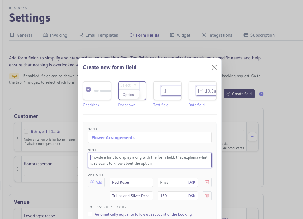 screenshot create form field modal